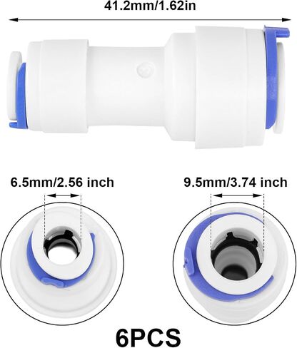 6pcs Water Purifier Adapter, 3/8 to 1/4 Water Line Adapter Straight Push-to-Connect Quick Plastic Pipe Connectors for RO Reverse Osmosis Purifier Systems Filters Faucet Fittings in Kuwait