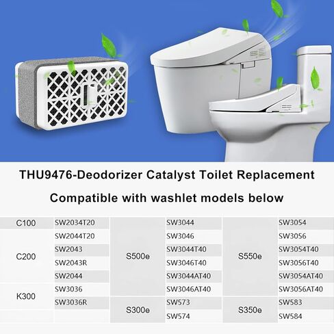 استبدال فلتر محفز مزيل الروائح الكريهة THU9476 متوافق مع TOTO THU9476 Washlet S300 S350E S500E SW2044 C100 C200 K300 SW573 SW2034 SW3056 فلتر مزيل الروائح الكريهة للمرحاض (عبوتان) in Kuwait