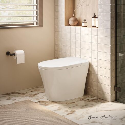مرحاض Swiss Madison Hugo H Power Flush Tankless مرحاض 10 بوصة خشن في 1 GPF غير كهربائي ADA مع خزان متكامل باللون الأبيض اللامع in Kuwait