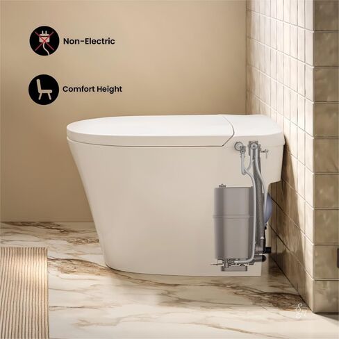 مرحاض Swiss Madison Hugo H Power Flush Tankless مرحاض 10 بوصة خشن في 1 GPF غير كهربائي ADA مع خزان متكامل باللون الأبيض اللامع in Kuwait
