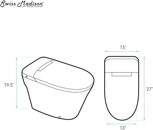 مرحاض Swiss Madison Hugo H Power Flush Tankless مرحاض 10 بوصة خشن في 1 GPF غير كهربائي ADA مع خزان متكامل باللون الأبيض اللامع in Kuwait