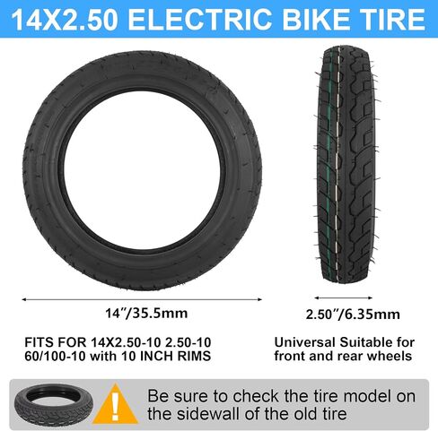 إطار بدون أنبوب للدراجة الإلكترونية مقاس 14X2.50 مع حماية ذاتية الغلق للثقب 6PR 1PAC | لدراجة كهربائية قابلة للطي 2.50-10 60/100-10، سكوتر، مقاوم للثقب، تصميم 6 مستويات، جدران جانبية سميكة، مقاومة للاهتراء in Kuwait