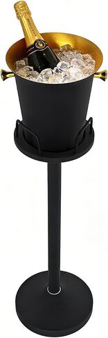 Champagne Bucket with Stand, Wine Bucket Stand with 5L Bucket, Stainless Steel Standing Ice Buckets for Bar, KTV, Hotel, Party, Gathering (Matte Black, 1 Pack) in Kuwait