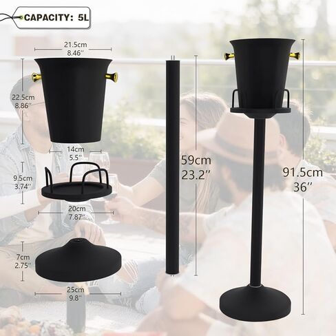 Champagne Bucket with Stand, Wine Bucket Stand with 5L Bucket, Stainless Steel Standing Ice Buckets for Bar, KTV, Hotel, Party, Gathering (Matte Black, 1 Pack) in Kuwait