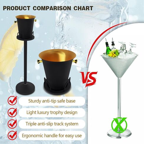 Champagne Bucket with Stand, Wine Bucket Stand with 5L Bucket, Stainless Steel Standing Ice Buckets for Bar, KTV, Hotel, Party, Gathering (Matte Black, 1 Pack) in Kuwait