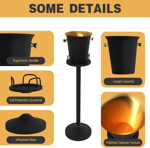 Champagne Bucket with Stand, Wine Bucket Stand with 5L Bucket, Stainless Steel Standing Ice Buckets for Bar, KTV, Hotel, Party, Gathering (Matte Black, 1 Pack) in Kuwait