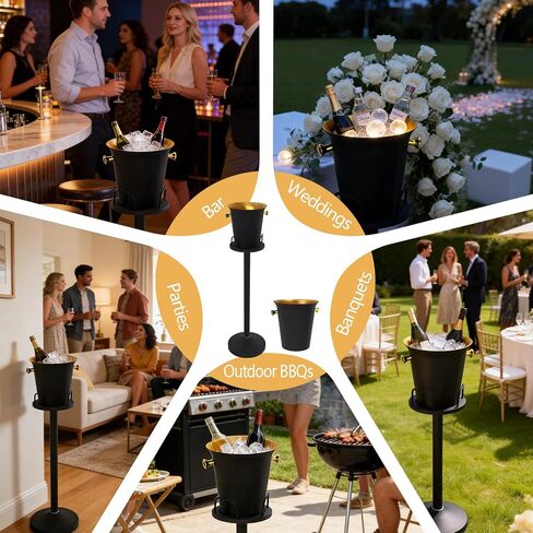Champagne Bucket with Stand, Wine Bucket Stand with 5L Bucket, Stainless Steel Standing Ice Buckets for Bar, KTV, Hotel, Party, Gathering (Matte Black, 1 Pack) in Kuwait