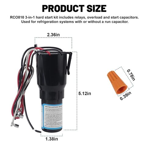 RCO810 3 في 1 مجموعة البداية الصلبة المتوافقة مع الثلاجة والمجمدات 110-125VAC مكثف التتابع الزائد 1/12 إلى 1/5 يستبدل TJ90RCO810 AP4503019 ERP810 HS8 HS810 RC100 (عبوتان) in Kuwait