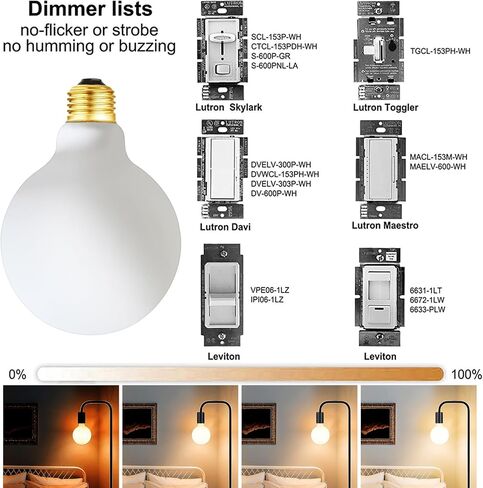 لمبة إضاءة LED من Leools G30/G95 بيضاء لامعة خالية من النقر 6 وات بيضاء ناعمة 3000 كيلو CRI95 600LM، لمبة إضاءة LED اديسون غلوب عتيقة مكافئة 60 وات، قاعدة E26 القياسية، 4 عبوات in Kuwait