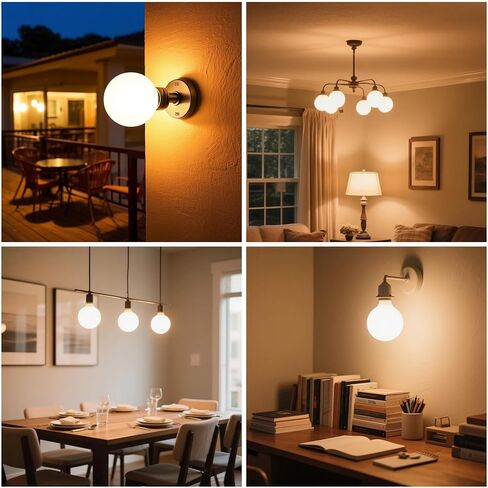G40/G125 LED مصباح كروي كبير E26 60W لمبات كبيرة 2700K أبيض دافئ | مصابيح إضاءة زخرفية ذات خيوط زجاجية بيضاء كبيرة الحجم ومغطاة بالداخل، ومصابيح مستديرة لتركيبات إضاءة الثريا in Kuwait
