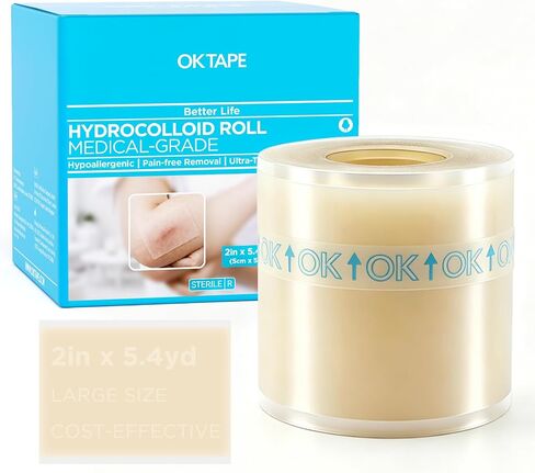 OK TAPE Hydrocolloid Roll Bandages for Wound Care, Ultra Absorbent Waterproof Hydrocolloid Patch, Cut-to-Size Self-Adhesive for Burns, Blisters & Acne Care, Flexible First Aid Essential(2in x 16.2ft) in Saudi Arabia