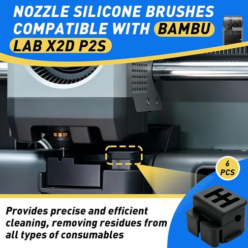 6 قطع من فرش السيليكون المتوافقة مع Bambu Lab X2D P2S Hotend | ملحقات الطابعة ثلاثية الأبعاد، مناديل تنظيف للتثبيت لمدة 3 ثوانٍ، فرشاة سيليكون فائقة المقاومة، أداة تنظيف فوهة خالية من الخدش in Kuwait