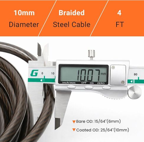 3/8" Heavy Duty Security Cable with Dual Loops, Braided Steel Bike Lock Cable for Bicycle, Scooter & Outdoor Equipment Protection, Flexible Vinyl Coated Anti-Theft Cable (7ft) in Kuwait