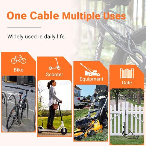 3/8" Heavy Duty Security Cable with Dual Loops, Braided Steel Bike Lock Cable for Bicycle, Scooter & Outdoor Equipment Protection, Flexible Vinyl Coated Anti-Theft Cable (7ft) in Kuwait