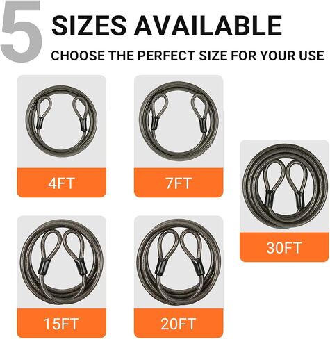 3/8" Heavy Duty Security Cable with Dual Loops, Braided Steel Bike Lock Cable for Bicycle, Scooter & Outdoor Equipment Protection, Flexible Vinyl Coated Anti-Theft Cable (7ft) in Kuwait