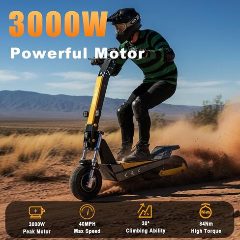 Tomofree Fast Electric Scooter, 3000W/60V 35Ah Off Road E Scooter, 45 Miles Long Range, 40 MPH Top Speed, 11" Tires, Foldable Kick Scooter for Adults and Teens with Full Suspension in Kuwait