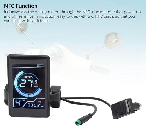 لوحة تحكم LCD كهربائية لركوب الدراجات مع بطاقتي NFC، وغطاء ABS، وشاشة ملونة عالية الدقة، وموصل 5 دبابيس، مناسب عالمي للدراجات الكهربائية والدراجات البخارية in Kuwait