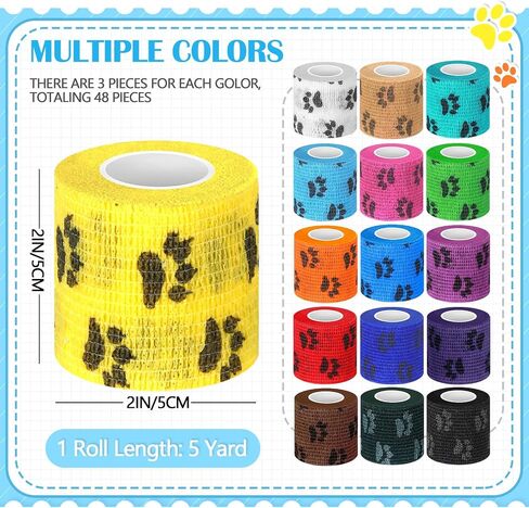 Treela 48 Pack Self Adhesive Wrap Bandages Bulk, 2 Inch x 5 Yard Breathable Athletic Tape Self Adherent Cohesive Bandage Tape for Sport Injuries First Aid Tape for Pet (Multicolor) in Kuwait