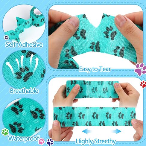 Treela 48 Pack Self Adhesive Wrap Bandages Bulk, 2 Inch x 5 Yard Breathable Athletic Tape Self Adherent Cohesive Bandage Tape for Sport Injuries First Aid Tape for Pet (Multicolor) in Kuwait