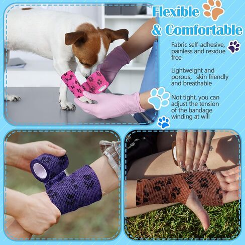 Treela 48 Pack Self Adhesive Wrap Bandages Bulk, 2 Inch x 5 Yard Breathable Athletic Tape Self Adherent Cohesive Bandage Tape for Sport Injuries First Aid Tape for Pet (Multicolor) in Kuwait