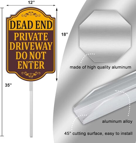 Dead End Private Driveway Do Not Enter Signs No Entry 18" x 12" With 35" Long Metal Road Traffic Stake With Stand Aluminum Outdoor Use Yard in Kuwait