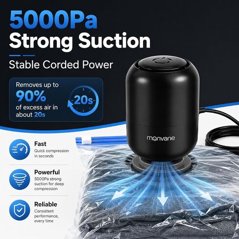 Electric Pump for Vacuum Storage Bags, 5000PA Portable Travel Vacuum Pump for Storage Bags, Space Saver for Compression Clothing, Blanket, Luggage (Storage Bag Not Included) in Kuwait