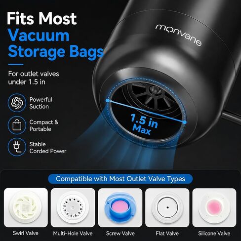 Electric Pump for Vacuum Storage Bags, 5000PA Portable Travel Vacuum Pump for Storage Bags, Space Saver for Compression Clothing, Blanket, Luggage (Storage Bag Not Included) in Kuwait