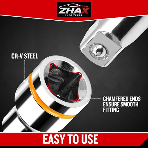 ZHAX T50 Torx Bit Socket 3/8 Inch Drive, Yellow Clear Embossed & Painted Mark Star Socket, Full Polished, Premium S2 Alloy & Cr-V Steel, Made for Repair in Kuwait