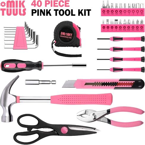 40PCS Tool Set , Small Tool Kit, General Household Tool Box for Home Repair, Ideal Gift Choice (Pink) in Kuwait