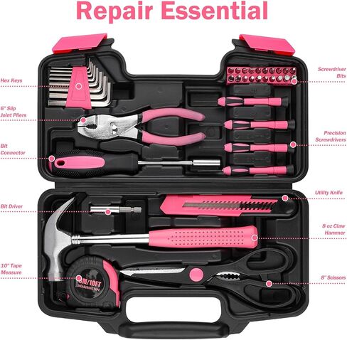 40PCS Tool Set , Small Tool Kit, General Household Tool Box for Home Repair, Ideal Gift Choice (Pink) in Kuwait