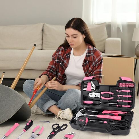 40PCS Tool Set , Small Tool Kit, General Household Tool Box for Home Repair, Ideal Gift Choice (Pink) in Kuwait
