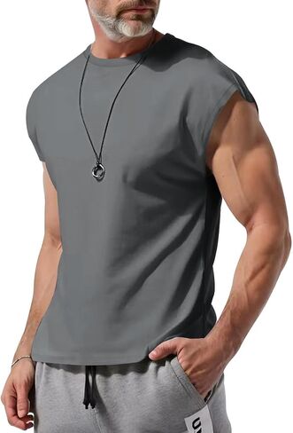 Men's Casual Solid Color Tank Vest Sleeveless Gym Shirt Basic T-Shirt Casual Loose Sports Running Underwear in Kuwait