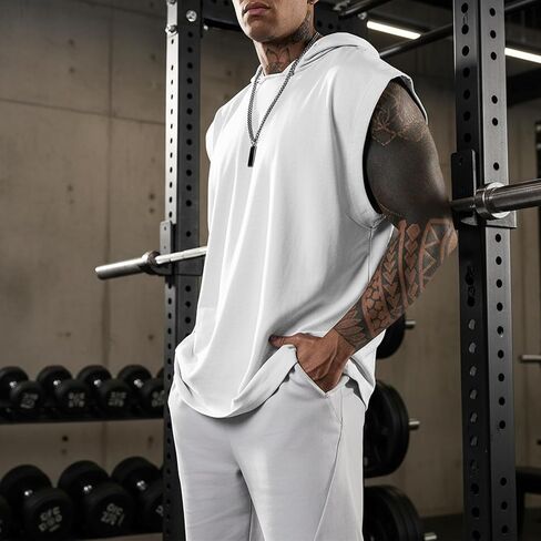 MARSVOVO Men Summer Loose Fit Crew Neck Hooded Top Trendy Print Sleeveless Casual Tank in Kuwait