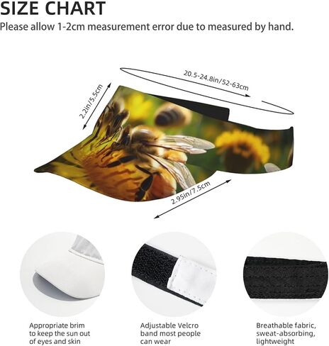 Bee Honeybee1 Print Sports Sun Visor Hats Adjustable Running Golf Tennis Sun Cap for Women Men Black in Saudi Arabia