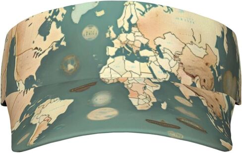World Map Retro Print Sports Sun Visor Hats Adjustable Running Golf Tennis Sun Cap for Women Men Black in Saudi Arabia
