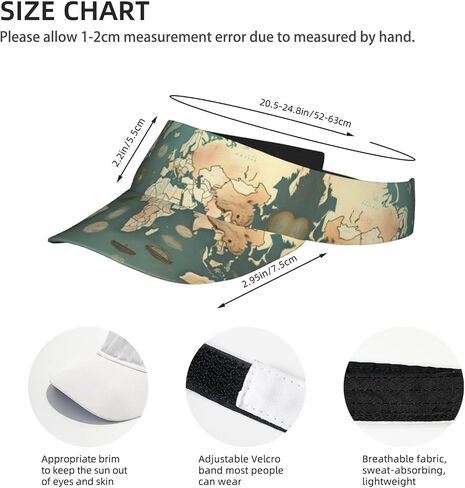 World Map Retro Print Sports Sun Visor Hats Adjustable Running Golf Tennis Sun Cap for Women Men Black in Saudi Arabia