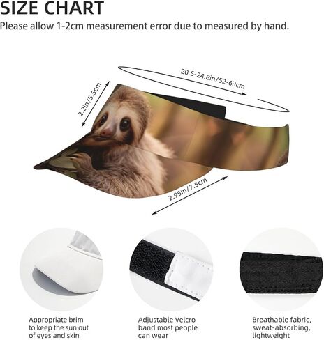 Baby Sloth Print Sports Sun Visor Hats Adjustable Running Golf Tennis Sun Cap for Women Men Black in Saudi Arabia