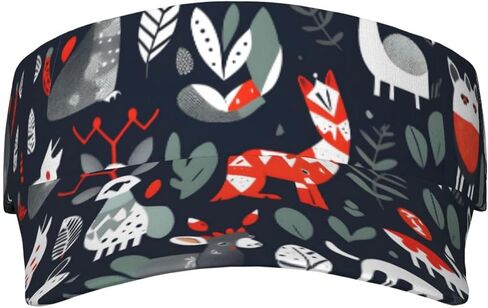 Scandinavian Animals Print Sports Sun Visor Hats Adjustable Running Golf Tennis Sun Cap for Women Men Black in Saudi Arabia