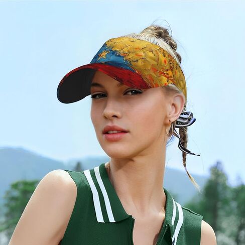Flag of Venezuela Print Sports Sun Visor Hats Adjustable Running Golf Tennis Sun Cap for Women Men Black in Saudi Arabia