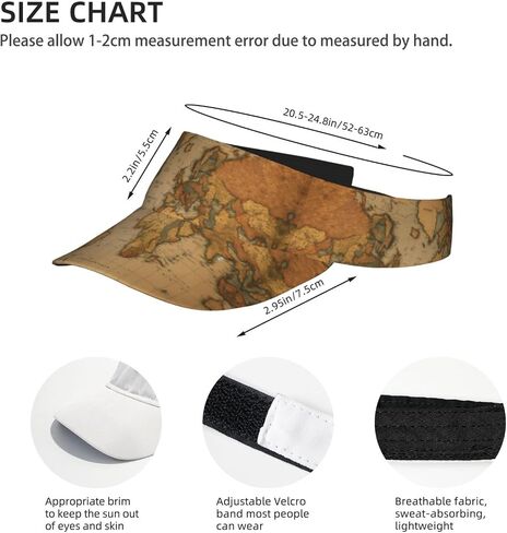 World Map Print Sports Sun Visor Hats Adjustable Running Golf Tennis Sun Cap for Women Men Black in Saudi Arabia