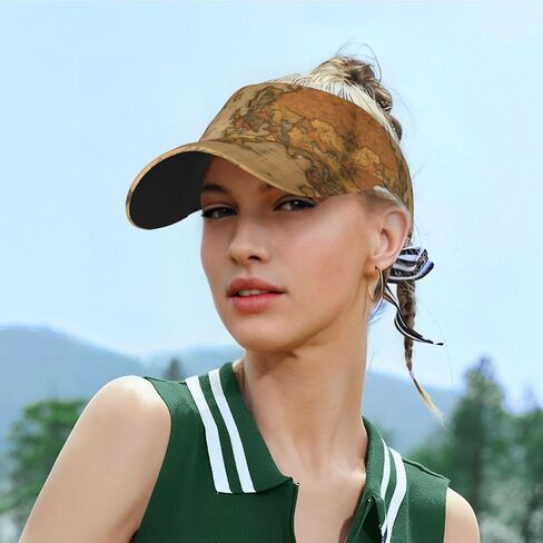 World Map Print Sports Sun Visor Hats Adjustable Running Golf Tennis Sun Cap for Women Men Black in Saudi Arabia