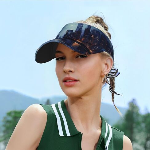 Night Scene Print Sports Sun Visor Hats Adjustable Running Golf Tennis Sun Cap for Women Men Black in Saudi Arabia