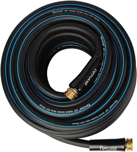 FEVONE Kink Free Garden Hose 50 ft, Heavy Duty Water Hose | Flexible Lightweight, Hybrid Polymer, 5/8 ID, 600 PSI, Leak-Proof, Solid Brass 3/4 GHT Fittings for Garden Watering in Kuwait