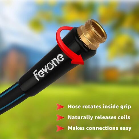 FEVONE Kink Free Garden Hose 50 ft, Heavy Duty Water Hose | Flexible Lightweight, Hybrid Polymer, 5/8 ID, 600 PSI, Leak-Proof, Solid Brass 3/4 GHT Fittings for Garden Watering in Kuwait