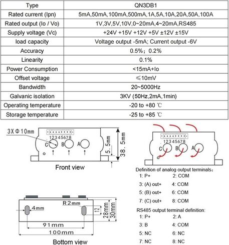 سبليت الأساسية محول التيار المتردد الاستشعار الحالي QN3DB1 1A 5A 10A 20A 50A 100A / 5V 0-10V (AC 75A، DC 5V) in Kuwait