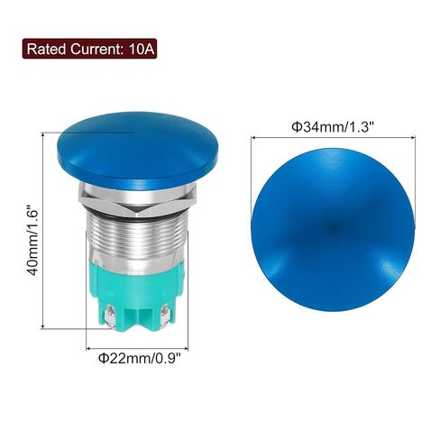 MECCANIXITY 1PCS 10A 250V AC 22mm 7/8" Latching Mushroom Head Push Button Switch Blue 2NO Waterproof IP65 SPST Installing Domed Round 4 Screw Foot Switch in Kuwait