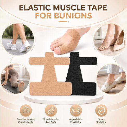 40 Pcs Pre-Cut Bunion Corrector Kinesiology Tape, Elastic Waterproof Bunion Tape for Bunion Pain Relief, Latex-Free Toe Support Strips, Self-Adhesive Hallux Valgus Corrector for All People in Kuwait