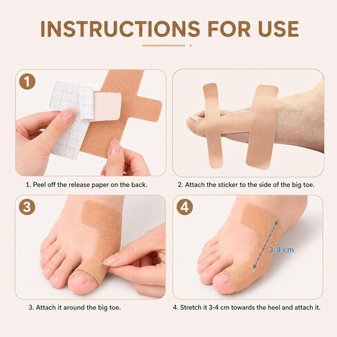 40 Pcs Pre-Cut Bunion Corrector Kinesiology Tape, Elastic Waterproof Bunion Tape for Bunion Pain Relief, Latex-Free Toe Support Strips, Self-Adhesive Hallux Valgus Corrector for All People in Kuwait