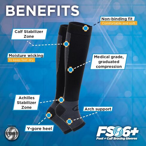 OrthoSleeve FS6+ كم ضاغط للقدم والساق (زوج واحد) لالتهاب اللفافة الأخمصية وألم الكعب والتهاب وتر العرقوب وجبائر الساق والقصور الوريدي وتشنجات الساق in Kuwait