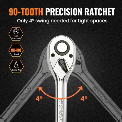 1/2" Drive Ratchet Wrench Set, 90T Quick-Release Reversible Ratchet, Cr-Mo Head with 5" Extension Bar for Automotive & Home Repair in Kuwait